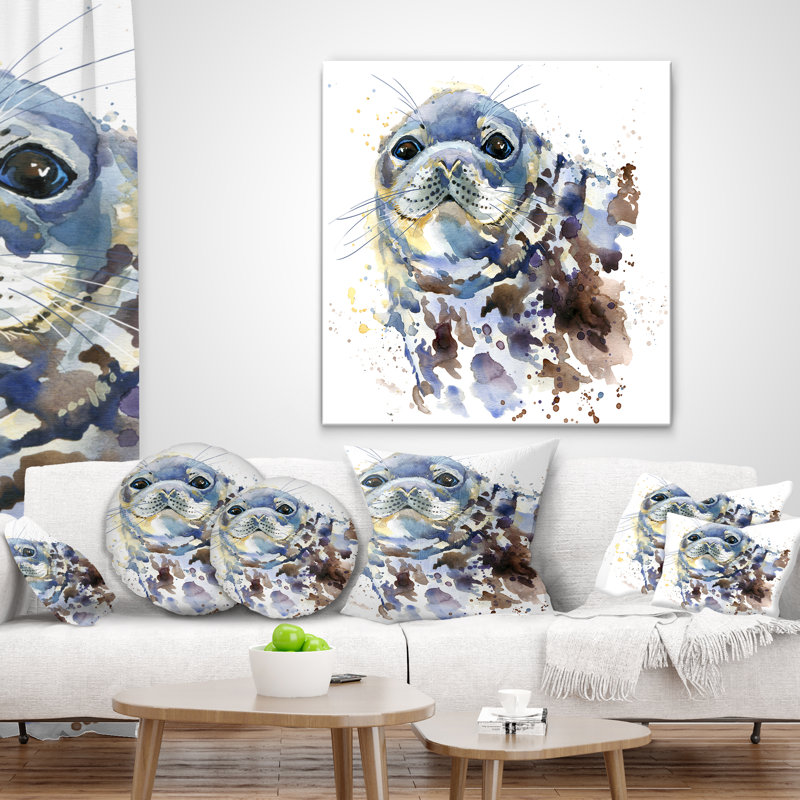 Coussin lombaire en aquarelle animal reseal marine