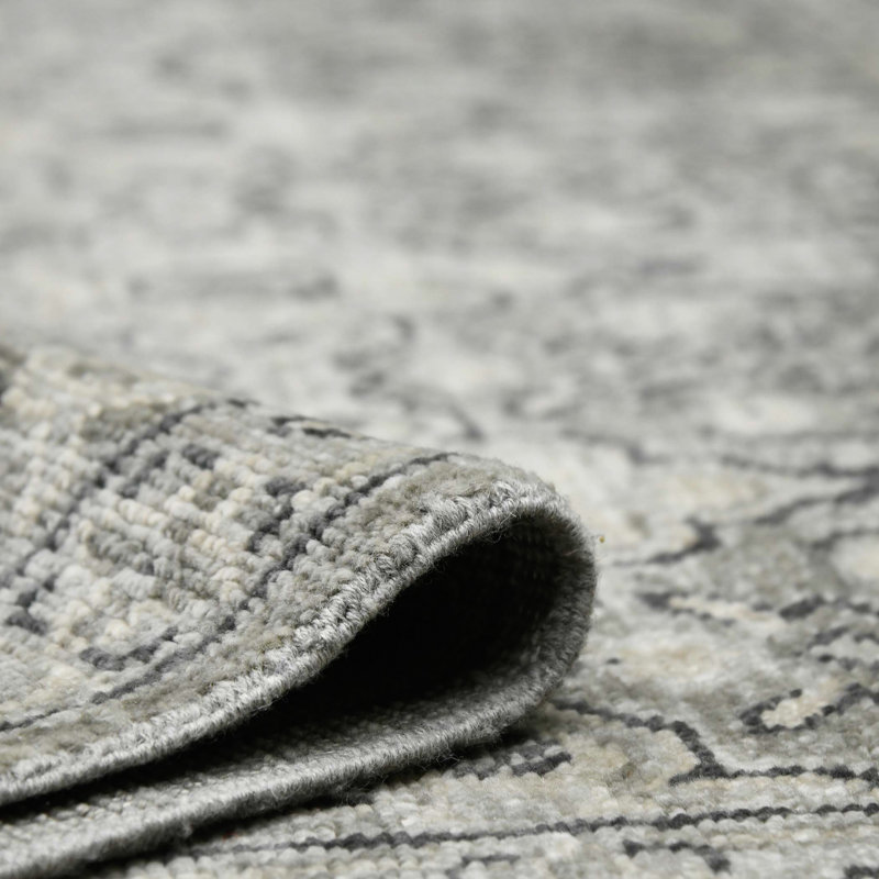 Blu Amerson Oriental Hand-Knotted Wool Gray/Beige Area Rug, Rectangle 10' x 14'