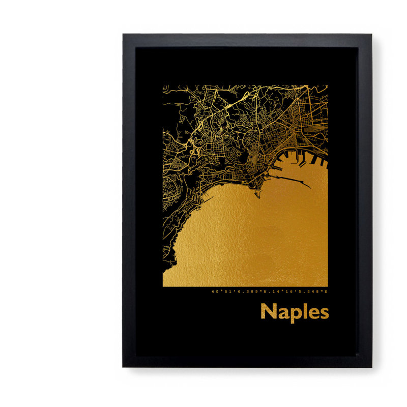 Naples Map - Single Picture Frame Print, 42.5cm H x 32.5cm W x 3.5cm D
