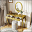 Meuble-lavabo de luxe avec miroir ovale, coiffeuse à 3 tiroirs pour le rangement des bijoux, console élégante pour l'entrée, le salon et la chambre à coucher, décoration intérieure élégante, or-379505106