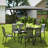 8 Pieces Patio Table and Chairs Set with 9 Ft Patio Umbrella, Outdoor Dining Set with 4.6 Ft Dining Table and 6 Chairs, Push Button Tilt and Crank Parasol, Tempered Glass Top, Mixed Gray