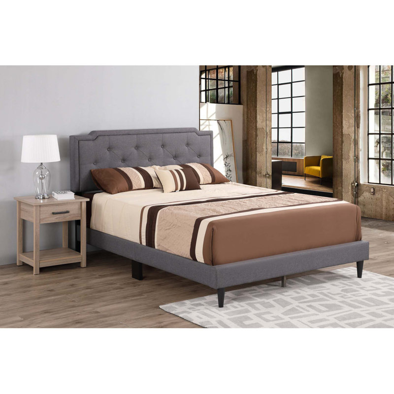 Upholstered Panel Bed, Queen, Gray