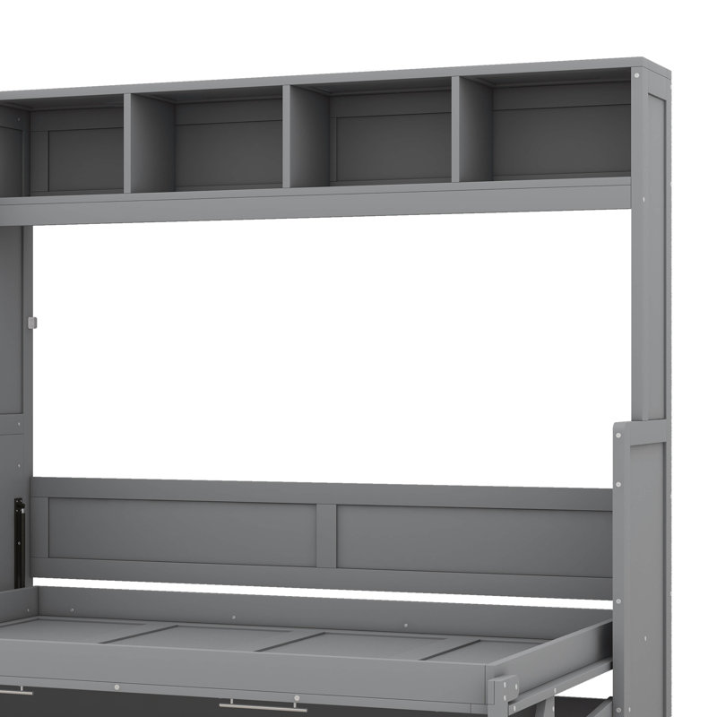 Lit escamotable double pleine grandeur avec placard, tablettes et tiroirs
