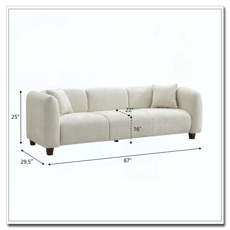 87 po Canapé 3 places rembourré moderne en velours, Beige