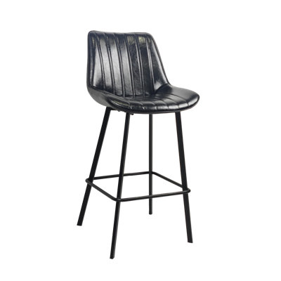Tabouret de bar en métal avec siège et dossier en vinyle noir