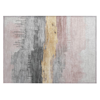 Machine Washable Indoor/Outdoor Xhevrie Blush Rug