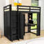Lit mezzanine simple en bois avec garde-robe, bureau et ports USB-2128483025