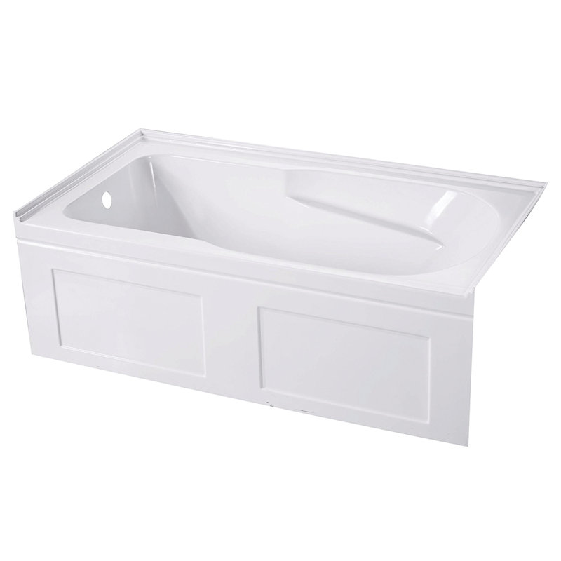 Kingston Brass Aqua Eden 60-Inch Acrylic Rectangular 3-Wall Alcove Tub with Anti Skid and Drain Hole, Left