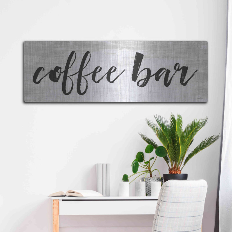 «Coffee Bar on White» par Lettré et doublé, art mural en métal, H 16 po x l 48 po