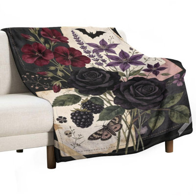 Plaid en flanelle de luxe Dark Roses Blackberry, doux et chaud, idéal pour le salon, le canapé, le lit et la décoration intérieure.