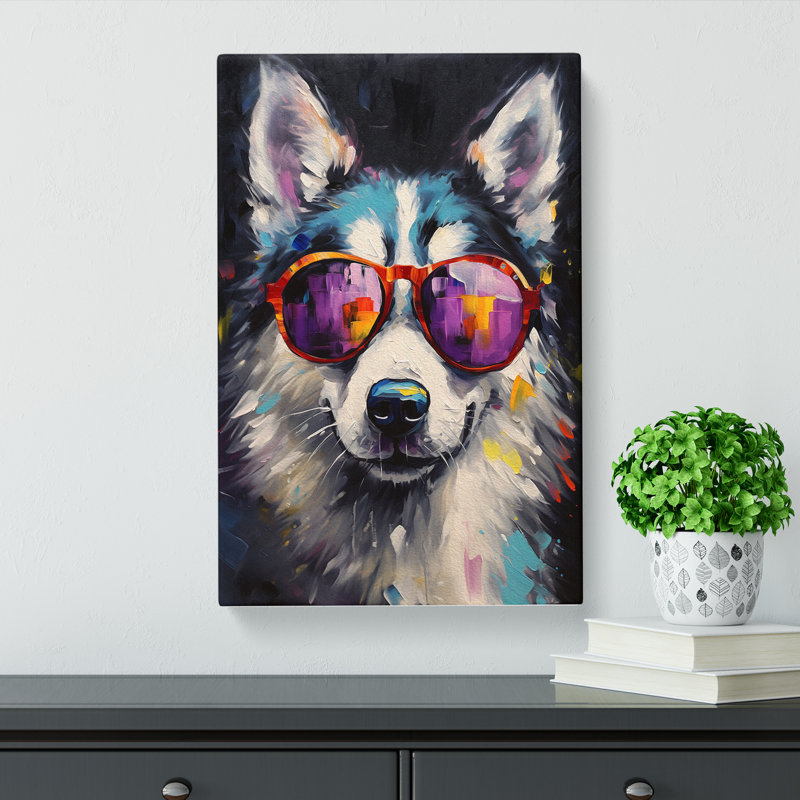 Husky with Glasses Painting - Wrapped Canvas, 76cm H x 50cm W x 3cm D