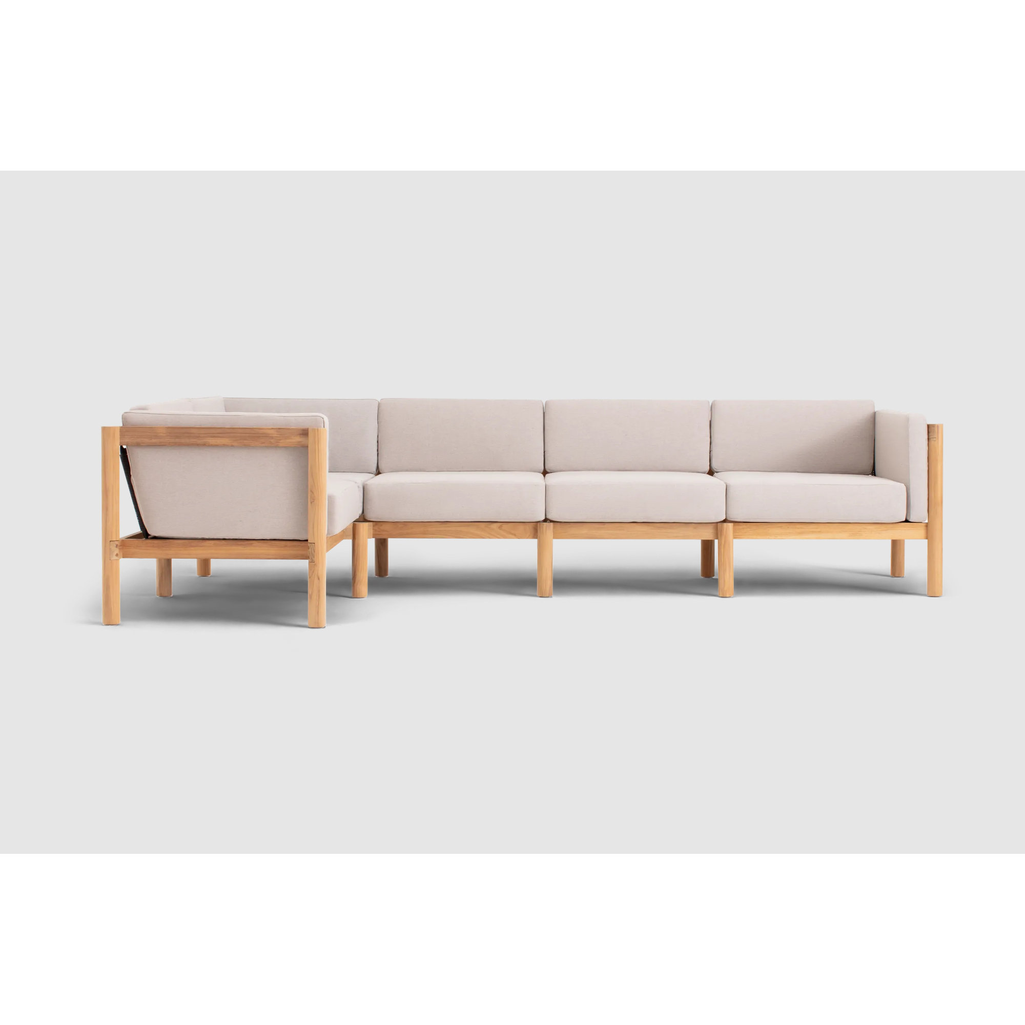 Haven 4-Piece Teak Outdoor Sectional With Sunbrella Cushions In Graystone, Sunbrella Ashe, 5