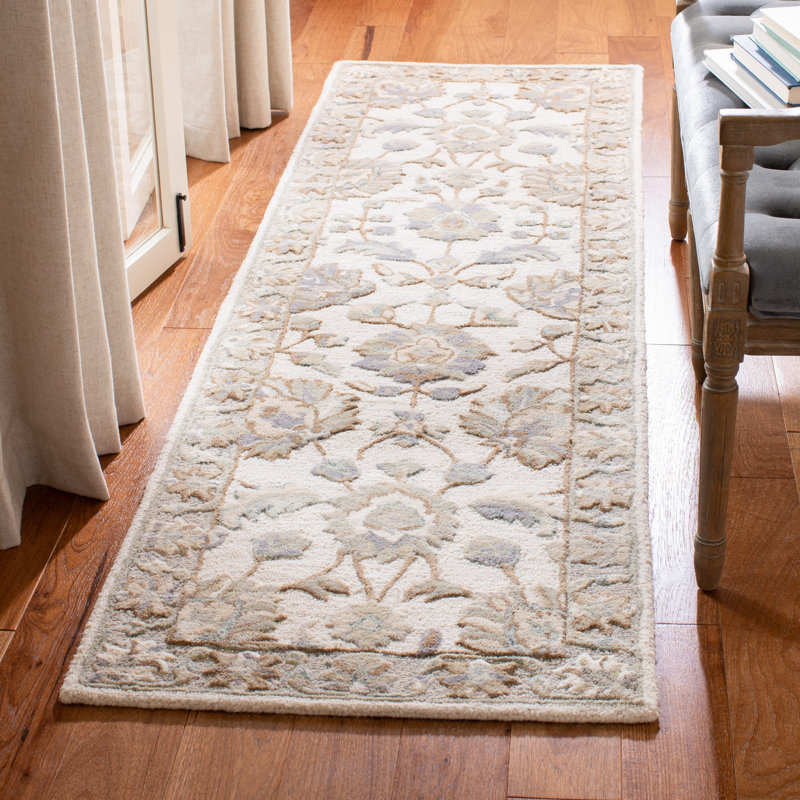 Tapis brun / crème en laine touffeté à la main Sofiane, Tapis de couloir 2 pi 3 po x 8 pi