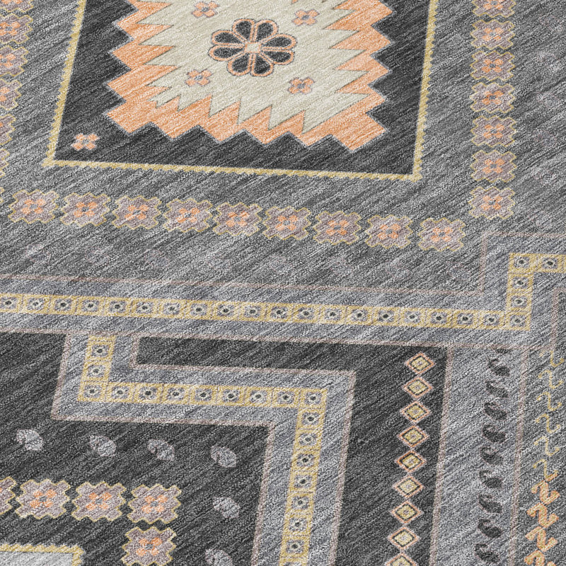 Gray Rectangular Flat Woven Synthetic Washable Rug 46" x 30"