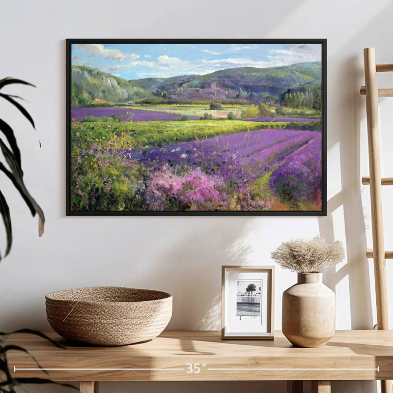 Champs de lavande dans la vieille Provence, 25 po x 17 po, Cadre flottant noir