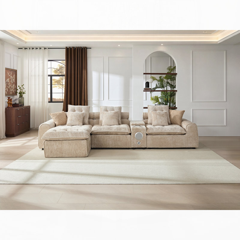 Canapé d'angle en laine d'agneau moelleuse de 143,2 pouces, canapé d'angle modulaire surdimensionné en forme de L avec assise profonde, grand canapé modulable confortable et moelleux avec coussins décoratifs