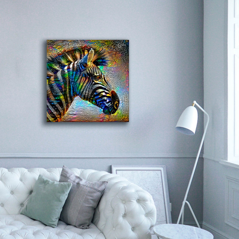 Toile épique «Zebra» par Pierre Gavidia, graffiti épique, 37 po x 37 po, H 37 po x l 37 po