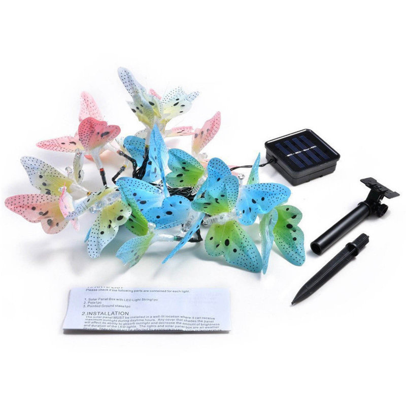 Veilleuse à énergie solaire 12 DEL avec guirlande de papillons