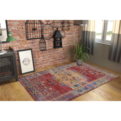 Premium Machine Washable Carpet, 4.6 x 6.2 Feet, 100% Polyester, 1850 g/m² | Pile Height: 0.2 Inches | Eco-Friendly Recycled Poly Cotton Underside | Perfect for Living Room, Bedroom, and High-Traffic Areas