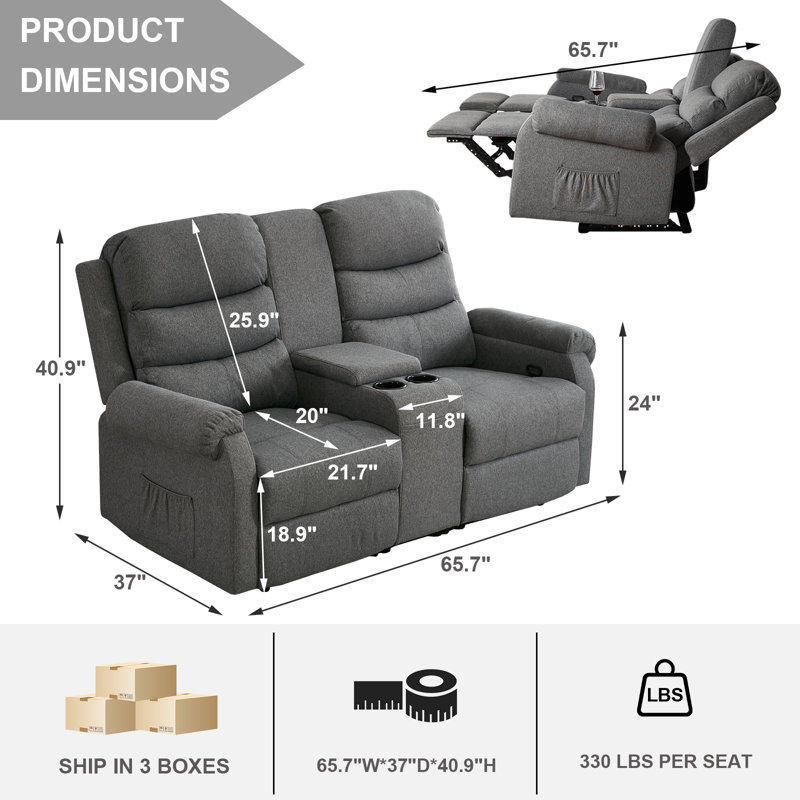 Causeuse inclinable 65,7 po Augustana, Lin gris