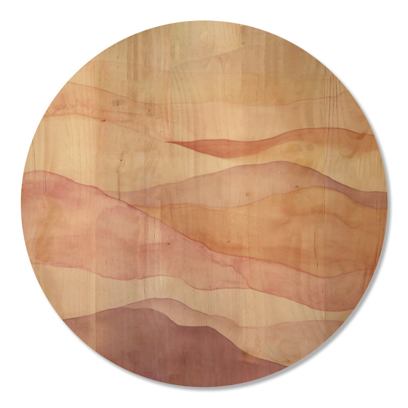 Glam Wave - rose et orange I - reproduction d'art abstraite murale en bois, Rond 23 po, Rond