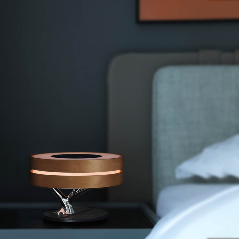 Lampe de chevet élégante avec enceinte Bluetooth et chargeur sans fil