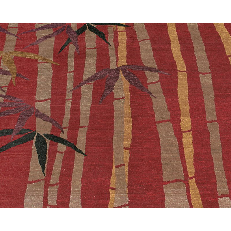 Bamboo Floral Area Rug in Gray/Red, Rectangle 6' x 9'