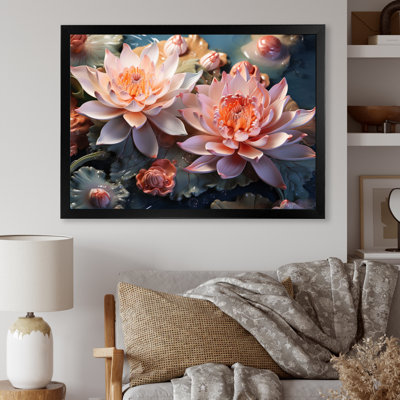 Mackenize Asian Art Lotus Pond, reproduction d'art sur toile encadrée
