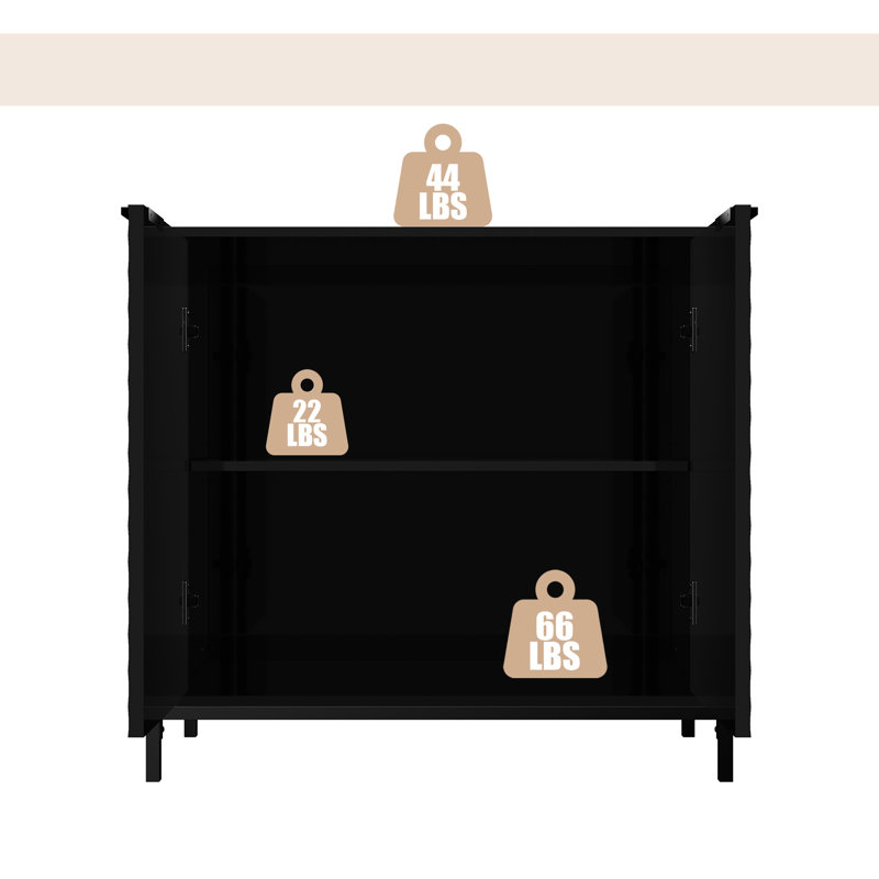 Buffet noir à 2 portes ultrabrillant avec pieds en métal thermolaqué, look minimaliste pour la maison, capacité de charge élevée, installation simple