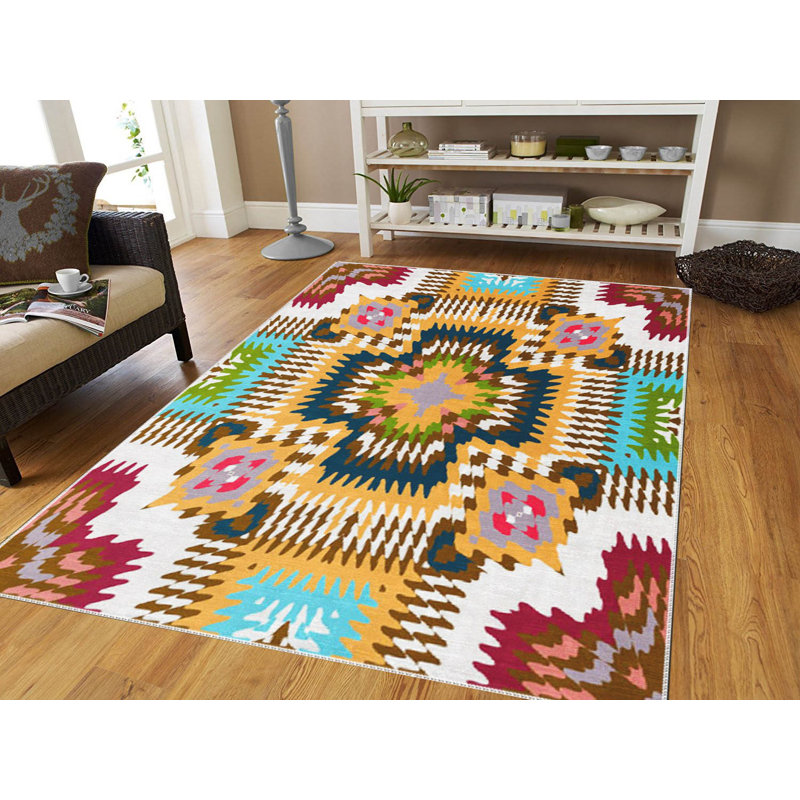 Premium Woven Carpet, 3.3 x 4.6 ft, 100% Polyester, Non-Slip Felt Dot Underside | Raschel Knitting, 0.4 in Pile Height, Machine Washable | Modern Digital Print Design, Ideal for Living Room & Bedroom Decor