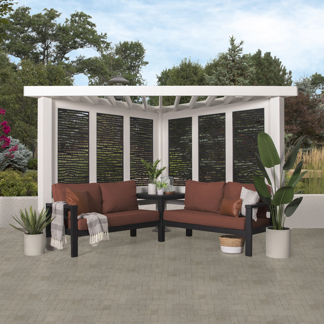 Backyard Discovery Ridgedale 12' x 8' Modern Galvanized Steel Cabana Corner Pergola with Shade Sail Canopy and Conversation Seating Backyard Discovery 