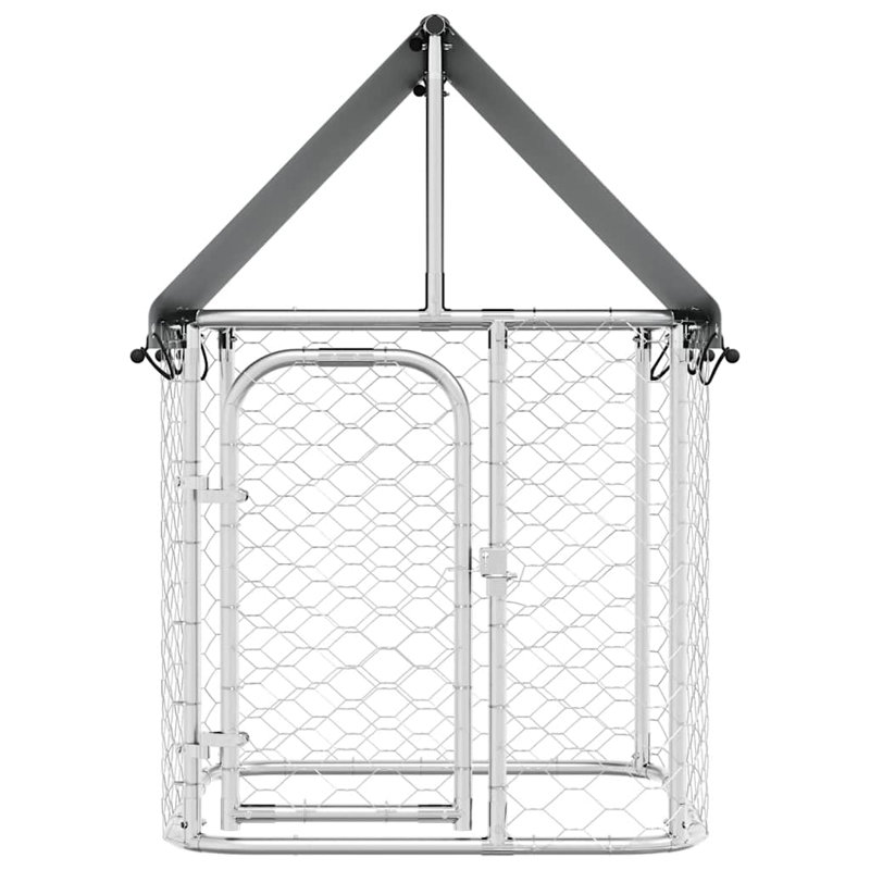Enclos pour chien en acier galvanisé argenté