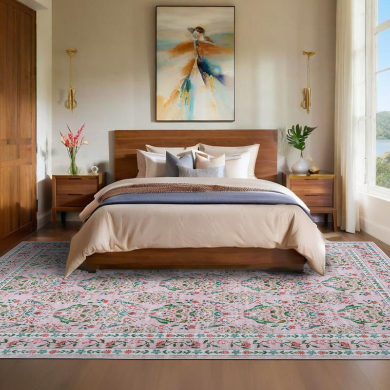 Area Rugs Washable Vintage Area Rug for Living Room or Bedroom – Soft, Distressed, Non-Slip, Low Pile Carpet – Indoor Dining Room Home Decor