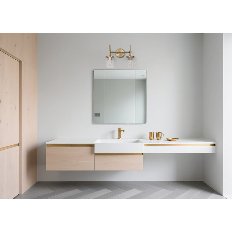 Éclairage pour salle de bain à 2 lumières de 15 po avec abat-jour en verre côtelé Krugerville, Doré, 11.75" H x 15" W x 6" D