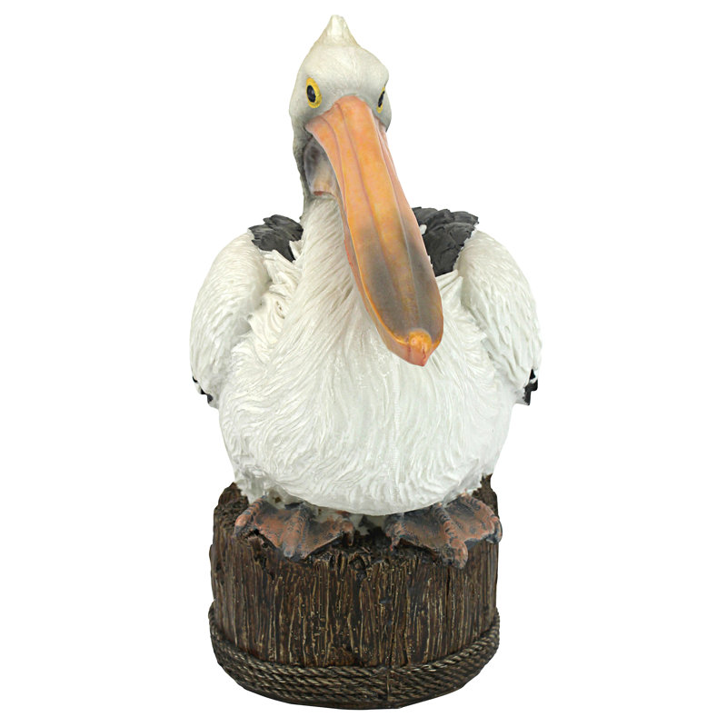 Naturalistic Hand-Painted Resin Pelican Statue on Aged Dock Post