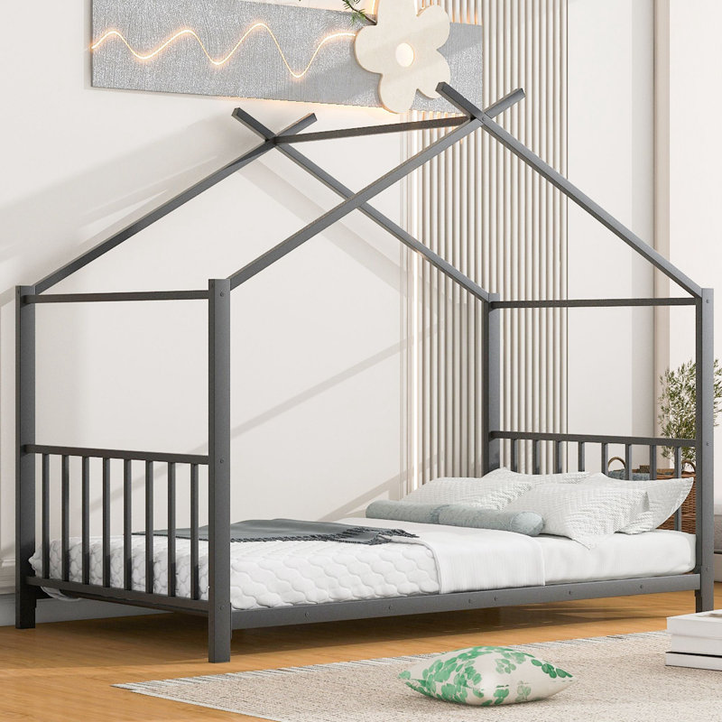 Modern Twin Size House Platform Bed, Black