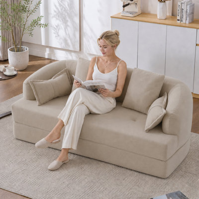  70" Convertible Sofa Bed, 2-in-1 Boneless Sleeper Sofa, Soft Chenille Folding Sofa Loveseat with 4 Pillows, Love Seat Small Couch for Small Spaces, Living Room, Bedroom, No Assembly