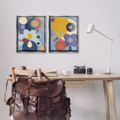  «Retro Shapes on Blue», ensemble de 2 toiles flottantes encadrées par Victoria Barnes