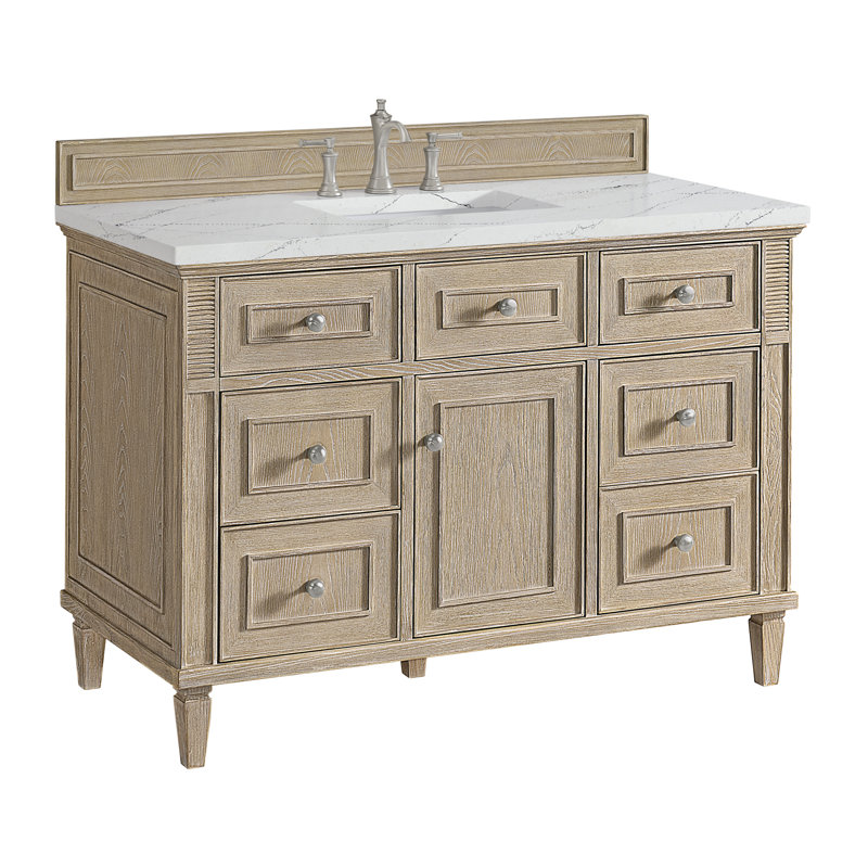 Lorelai 48'' W Single Vanity, Whitewashed Oak, Ethereal Noctis Quartz, 8" Widespread