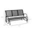 Banc à bascule d'extérieur 3 places avec structure en métal noir et maille respirante, glissement en douceur pour véranda, piscine, 142,6 cm de long, 74,9 cm de large, 85,1 cm de hauteur, charge maximale de 300 kg, tissu, structure.