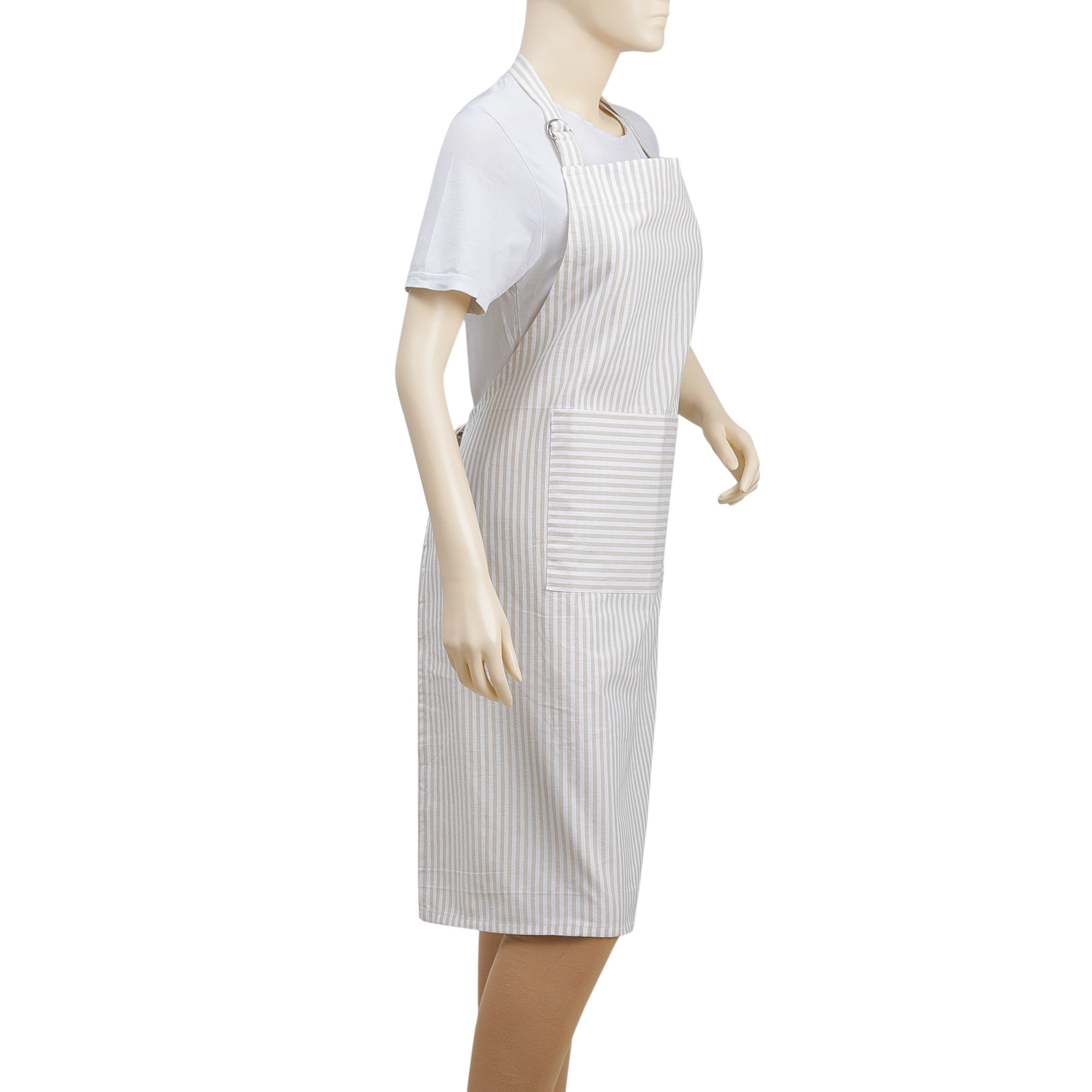 Cotton Apron, Extra Large, Beige/White