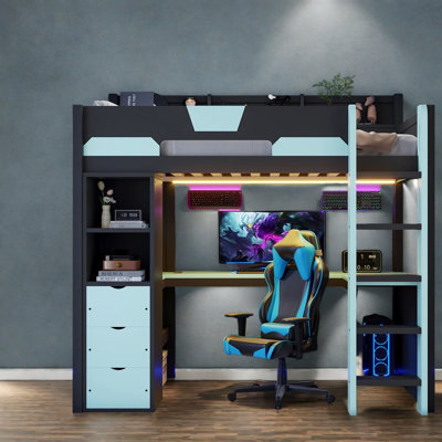 Lit mezzanine simple moderne en bois avec rangement pour bureau