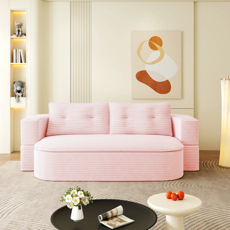 Canapé-lit pliable convertible avec 2 coussins, Rose pastel