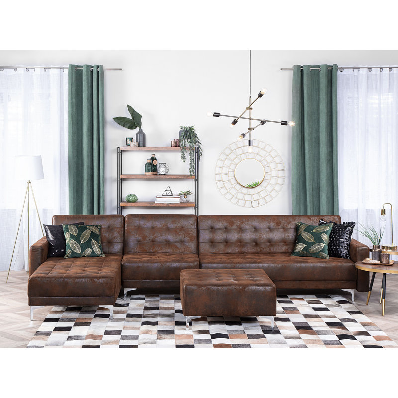 Finnegan 5 Seater Faux Leather Sofa Bed, Brown, Left Hand Facing