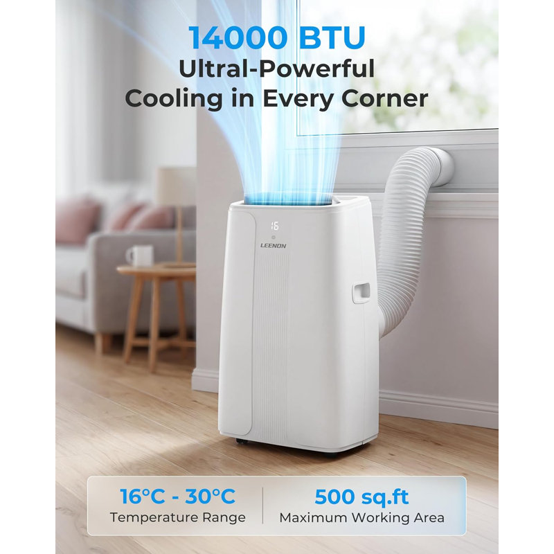 14000 BTU Portable Air Conditioner, Fast Cools up to 45㎡, 3-in-1 (Cool/Fan/Dehumidify), Remote Control, White – For Bedroom, Home Office, Flat