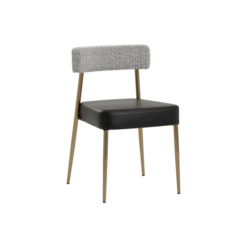 Upholstered Dining Chair, Gray Fabric/Black Faux Leather