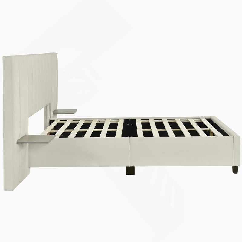 Anyston Upholstered Platform Bed, Beige, Queen