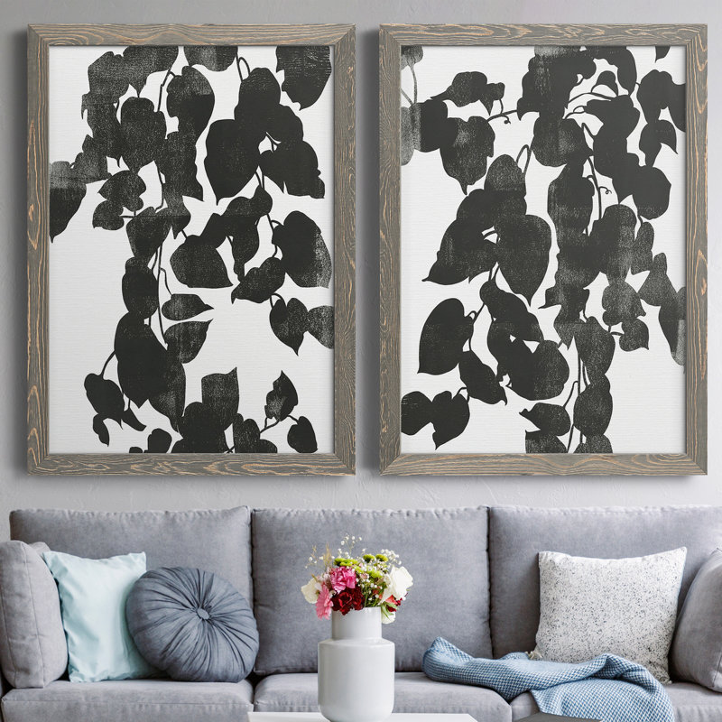 Silhouette de Pothos I - ensemble de 2 peintures sur toile encadrées, Gris, H 37,5 po x l 55 po x P 1,5 po