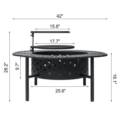 Outdoor Fire Pit Table With Grill & Side Shelf - 3-in-1 Fire Pit For W.armth, Bbq & Dining - Heavy-duty Metal Fire Pit For Patio, Backyard, Garden Gatherings