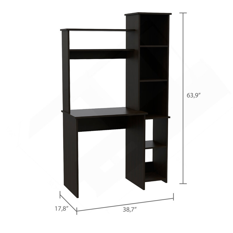 Bureau d'écriture à 6 tablettes avec bibliothèque intégrée Wenge, Wengé, (6 tablettes) H 63,9 po x l 17,8 po x P 39,7 po